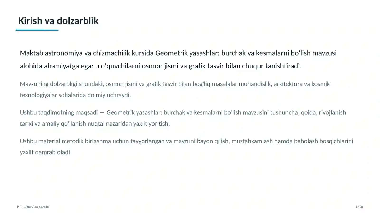Geometrik yasashlar: burchak va kesmalarni bo'lish (8-sinf) 4