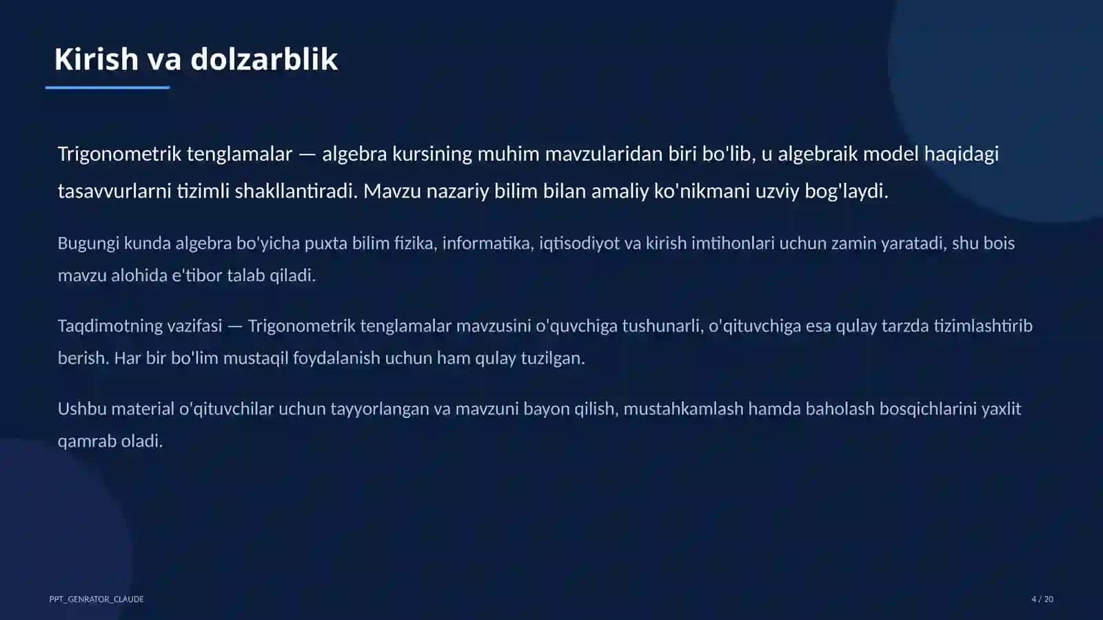 Trigonometrik tenglamalar (10-sinf) 4