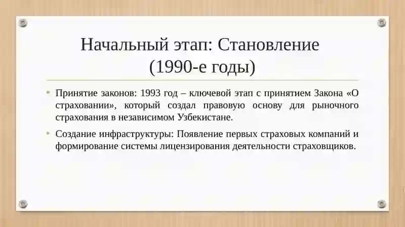 Этапы развития страхового рынка Узбекистана. 4