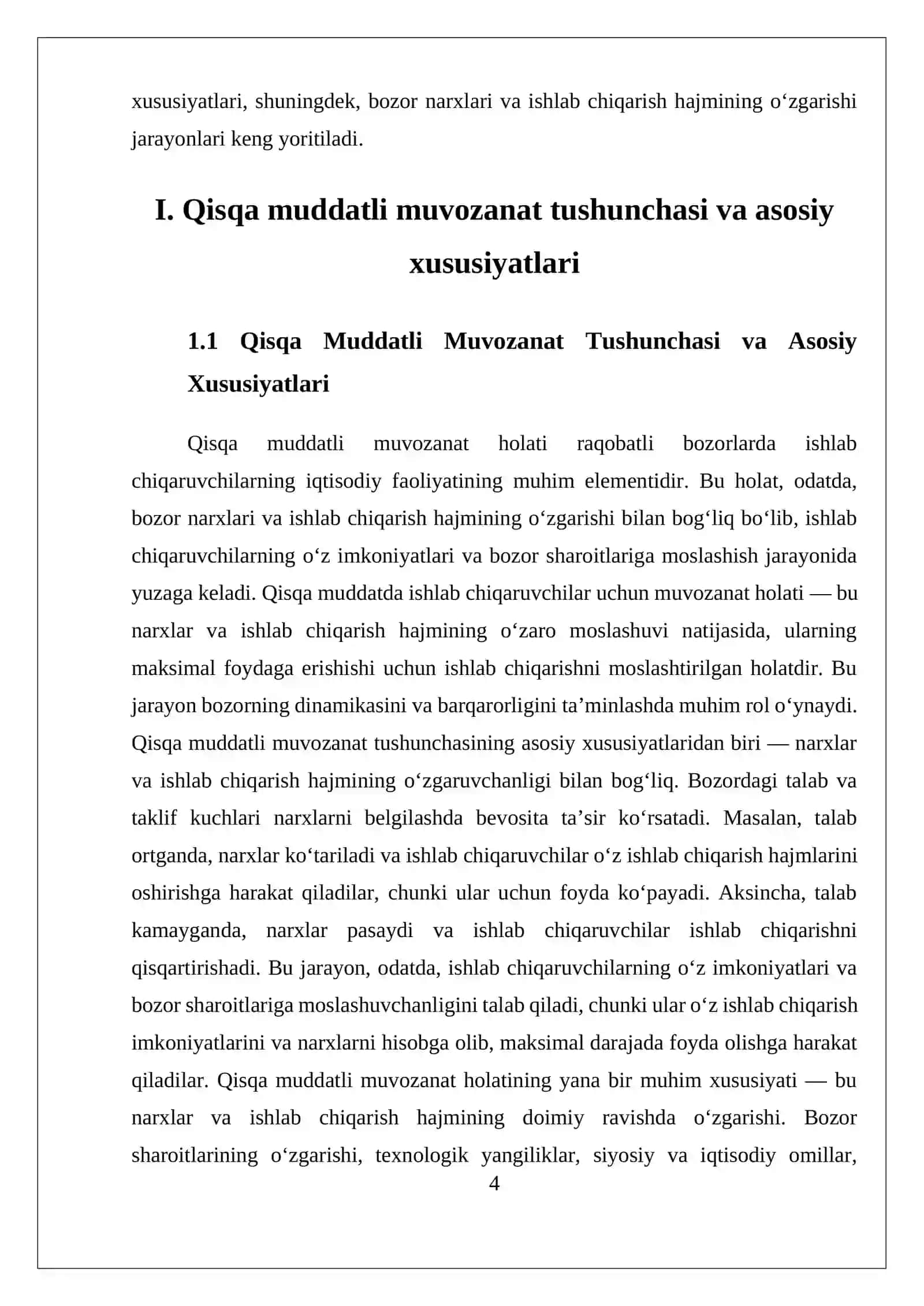 Raqobatlashgan bozorda, qisqa muddatli oraliqda ishlab chiqaruvchining muvozanat holati 4