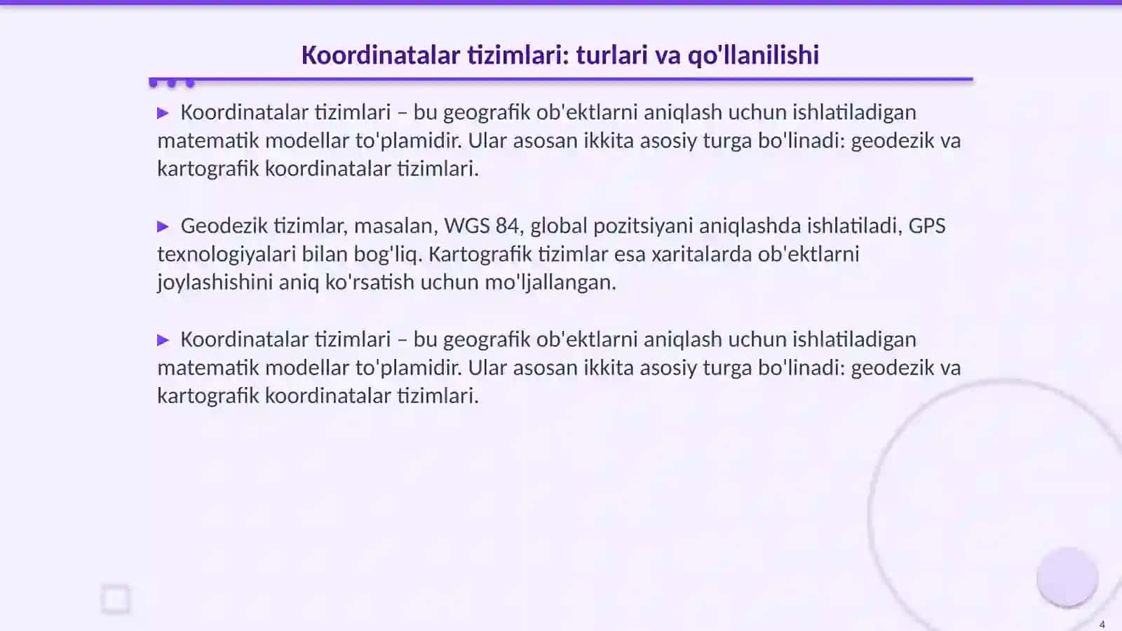 Kartografik proyeksiyalar va koordinatalar tizimlari 4