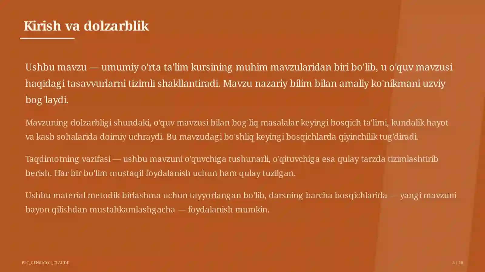 Dolzarb mavzular — maktab va o'qituvchilar (2026) — metodik birlashma uchun 4
