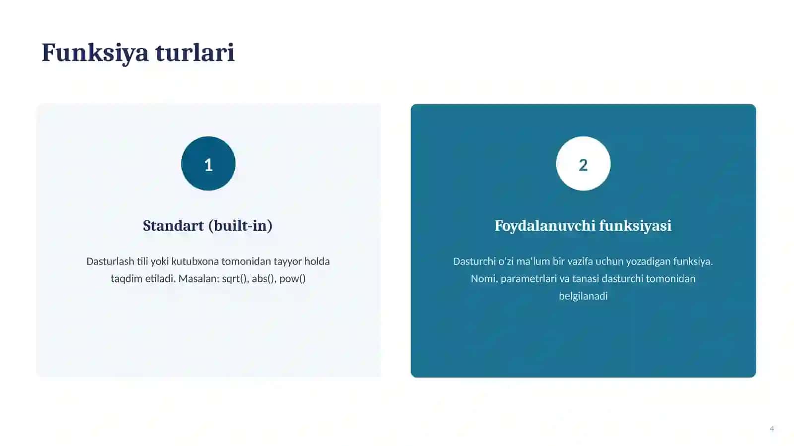 Funksiyalarni tashkil etish 4