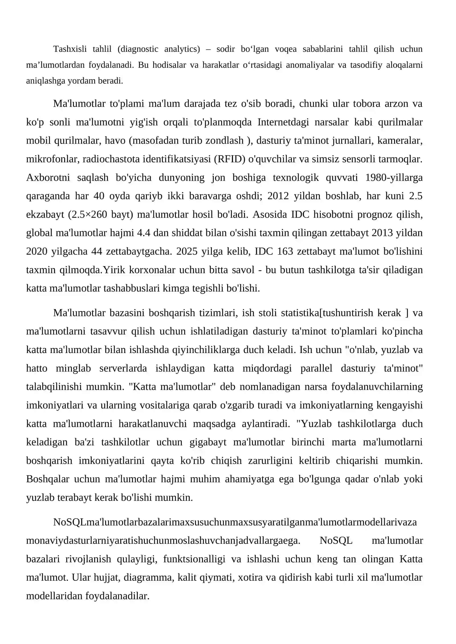 Katta hajmli ma`lumotlarni qayta ishlashda qo`llanilayotgan texnologiyalar: NoSQL, MapReduce, Hadoop, R, ERP, SAP 4