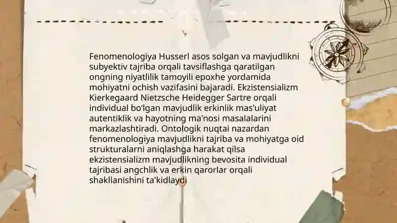 Noklassik ontologiyaning yonalishlari va mohiyatlari boyicha esse tayorlash 4
