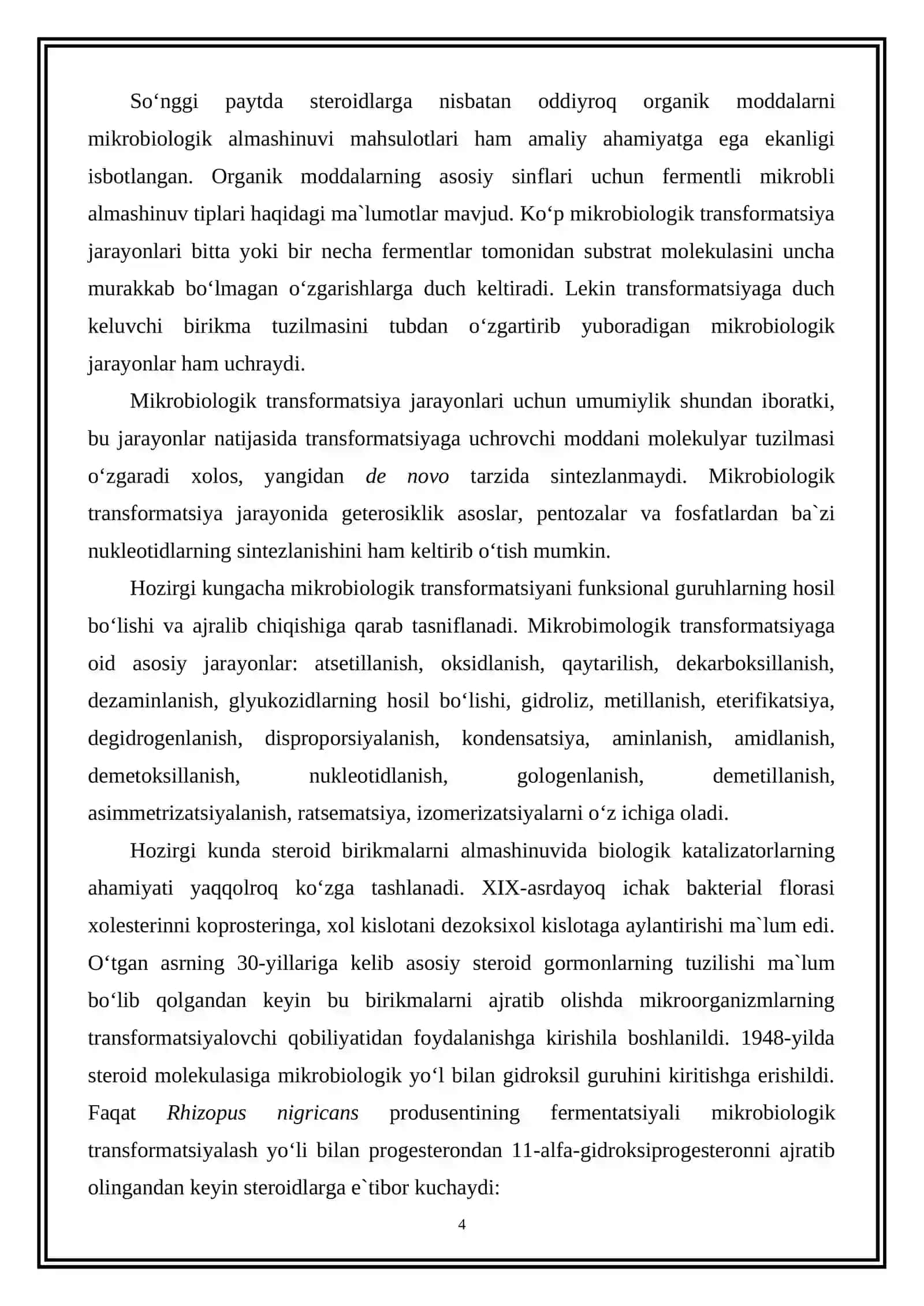 ORGANIK MODDALARNI MIKROBIOLOGIK TRANSFORMATSIYALASH VA ULARNI QAYTARILISHINI BIOTEXNOLOGIK USLUBLARI 4