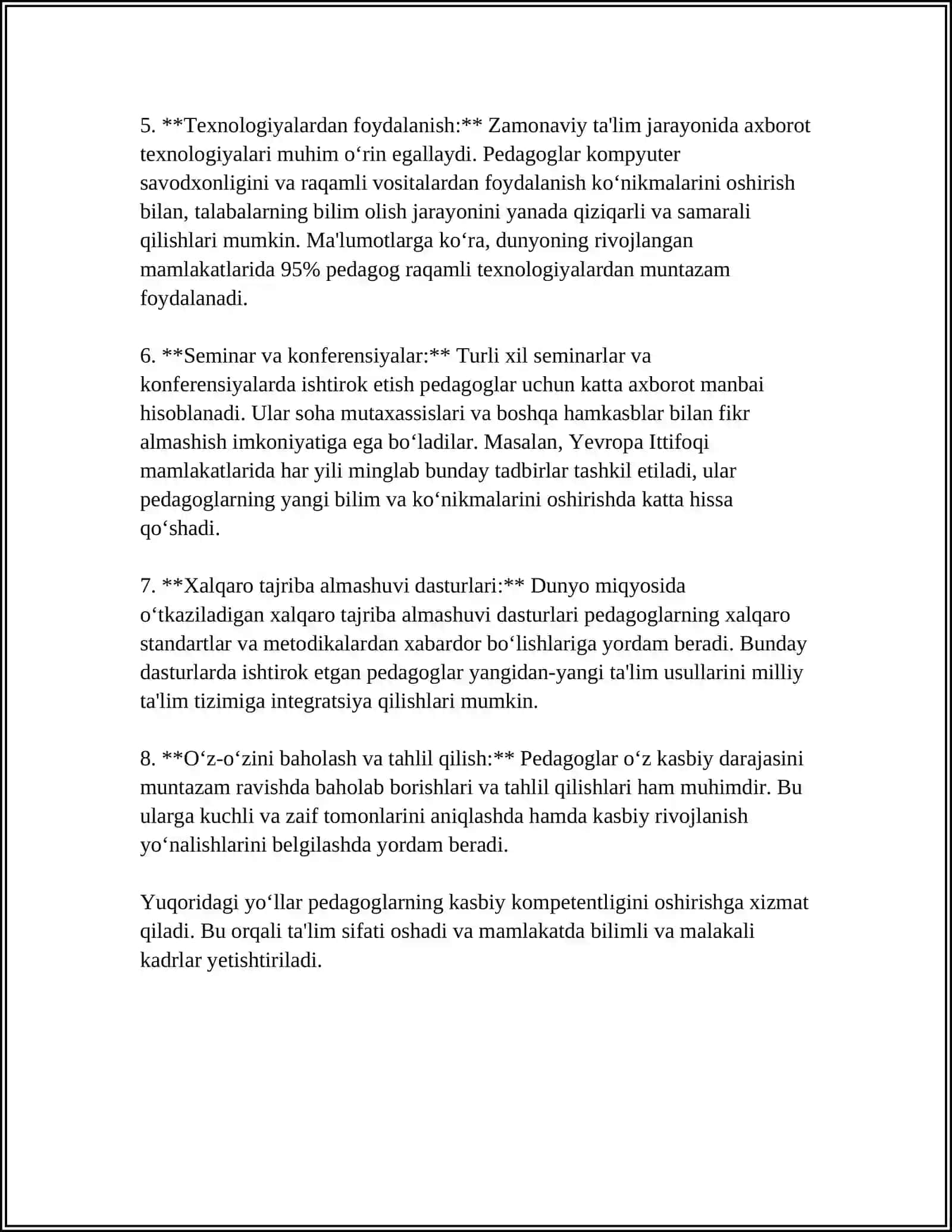 MUSTAQIL ISH Mavzu: PEDAGOGNING KASBIY KOMPETENTLIGI VA KREATIVLIGI 4