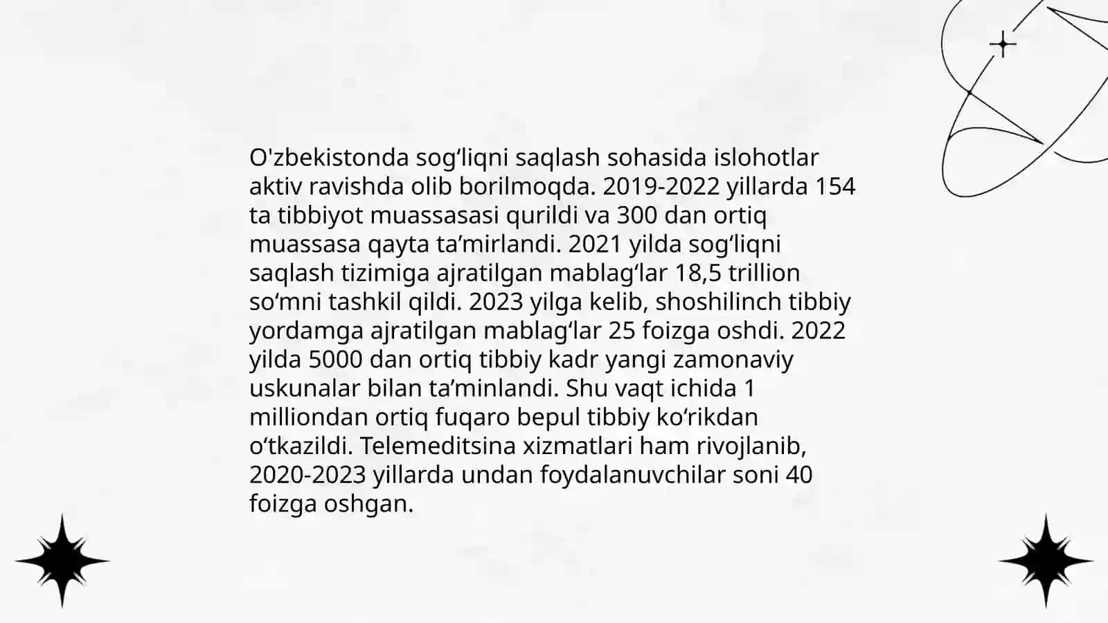 Yangi O‘zbekistonda Prezident Sh.M.Mirziyoyev rahbarligi va tashabbusi ostida amalga oshirilayotgan islohatlar 4