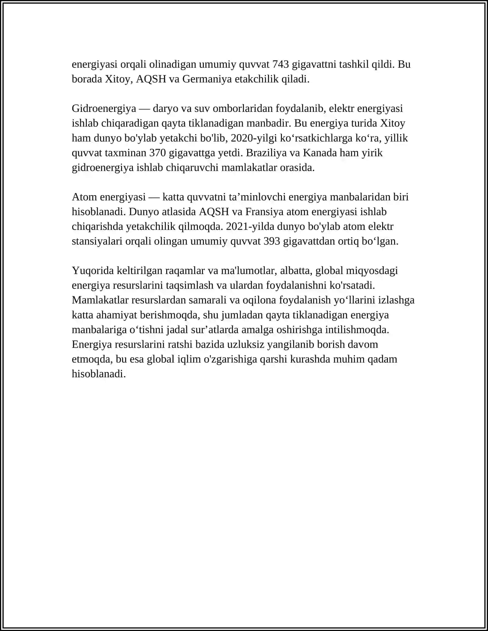 ENERGETIKA SOHASI BOʻYICHA QABUL QILINGAN ATAMALAR VA QISQARTMALAR 4