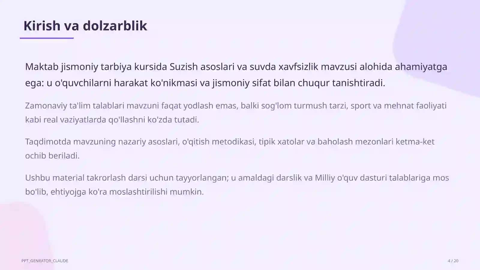 Suzish asoslari va suvda xavfsizlik (6-sinf) 4