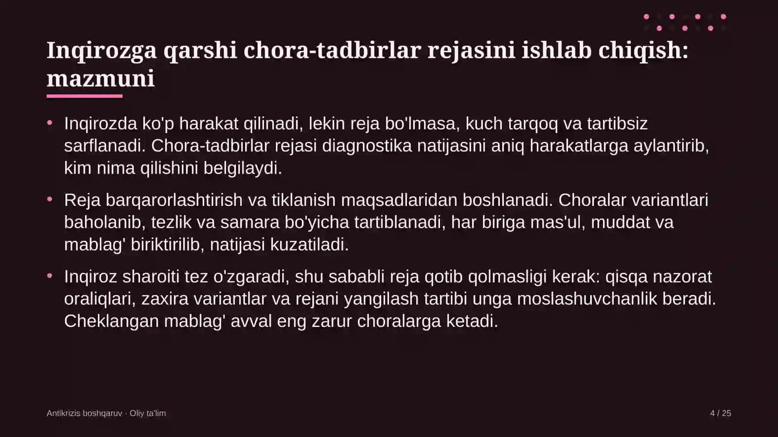 Konsullik muassasalarida inqirozga qarshi chora-tadbirlar rejasini ishlab chiqish 4