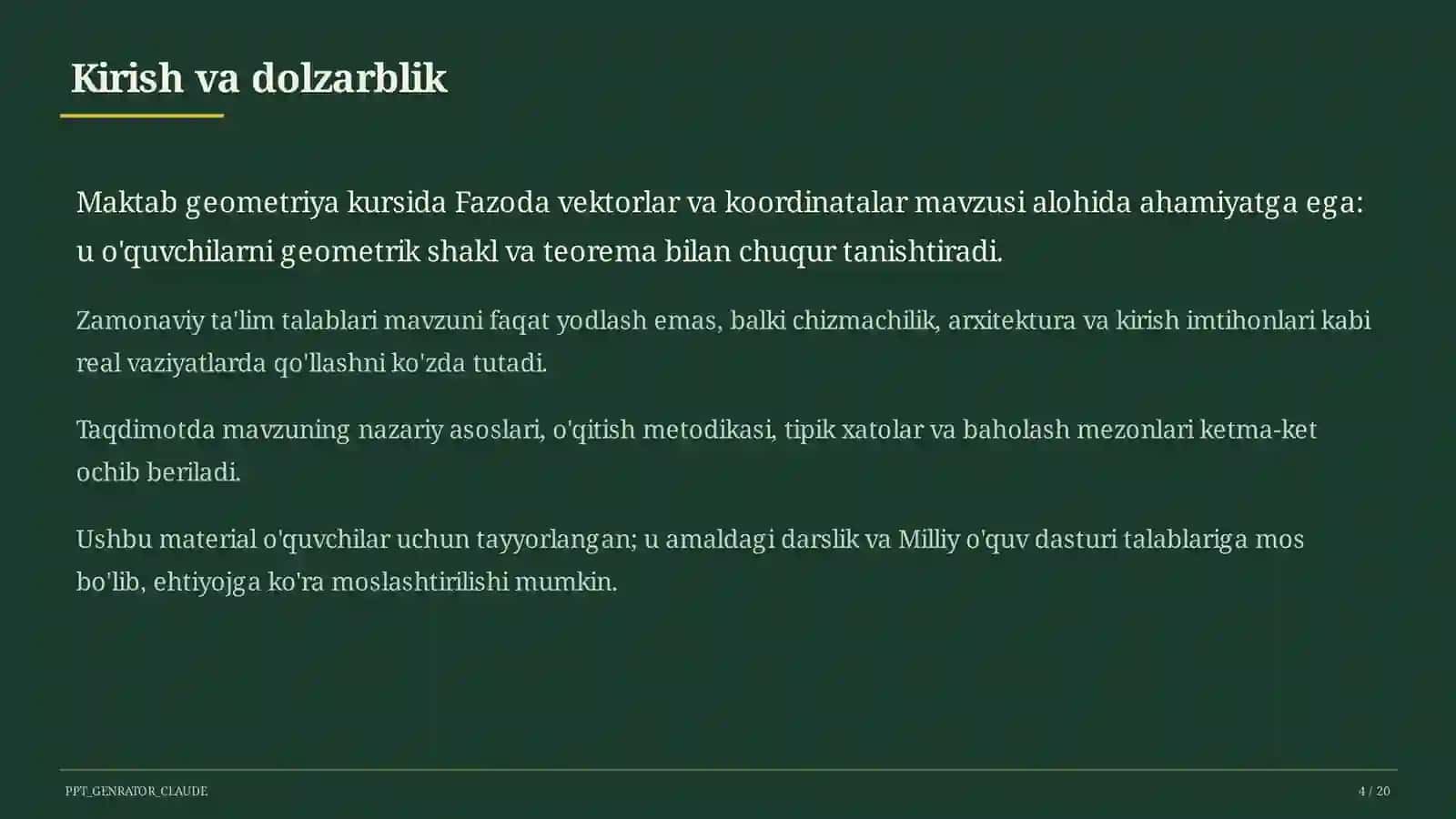 Fazoda vektorlar va koordinatalar (11-sinf) 4