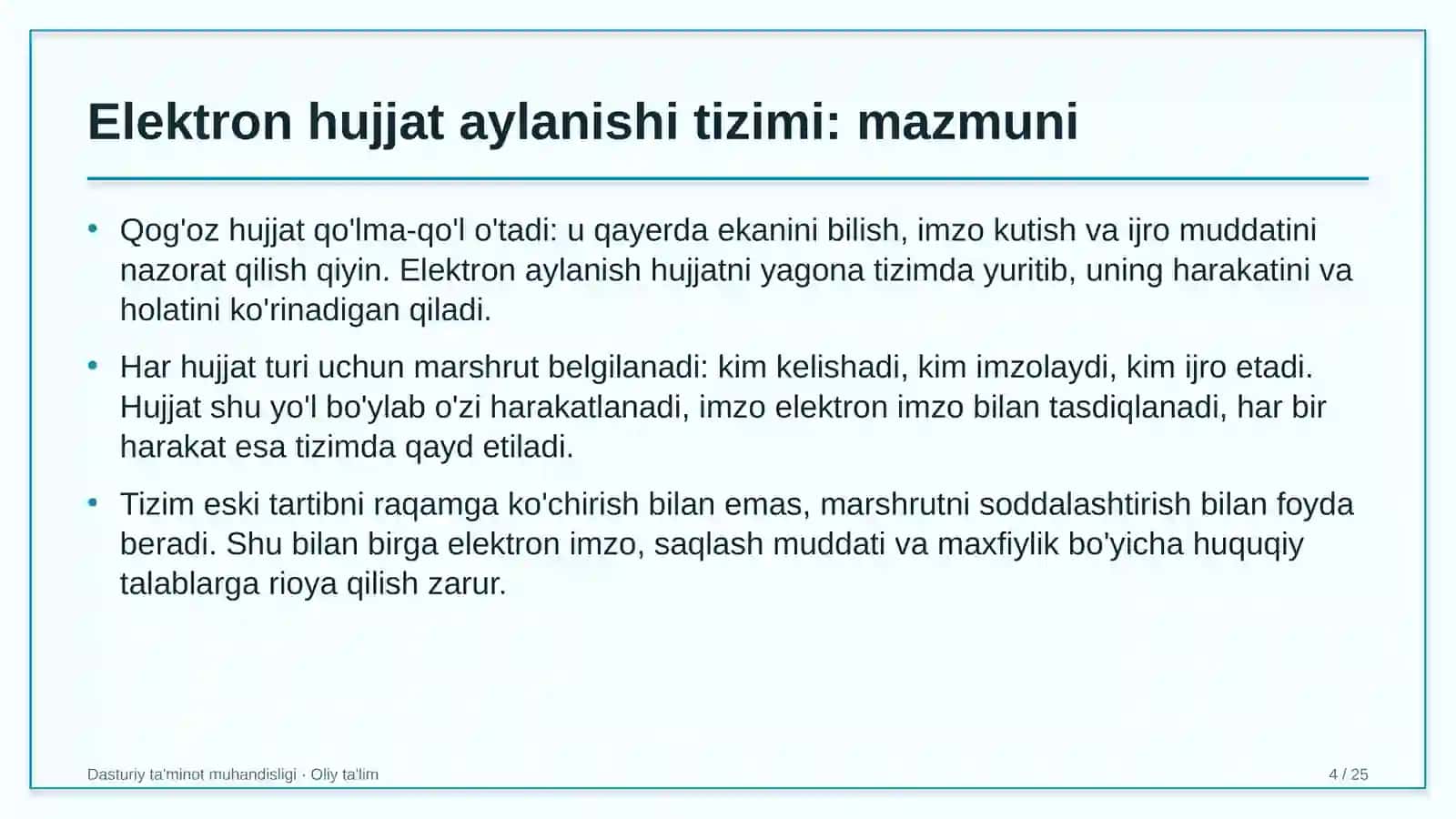 DASTURIY TA'MINOT MUHANDISLIGI · OLIY TA'LIM 4
