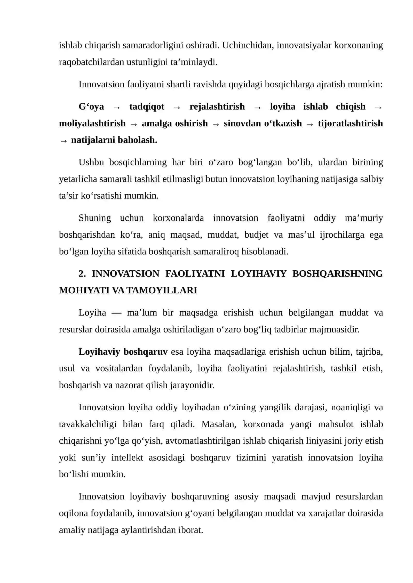 KORXONALARDA INNOVATSION FAOLIYATNI LOYIHAVIY BOSHQARUVINI TASHKIL ETISH 4