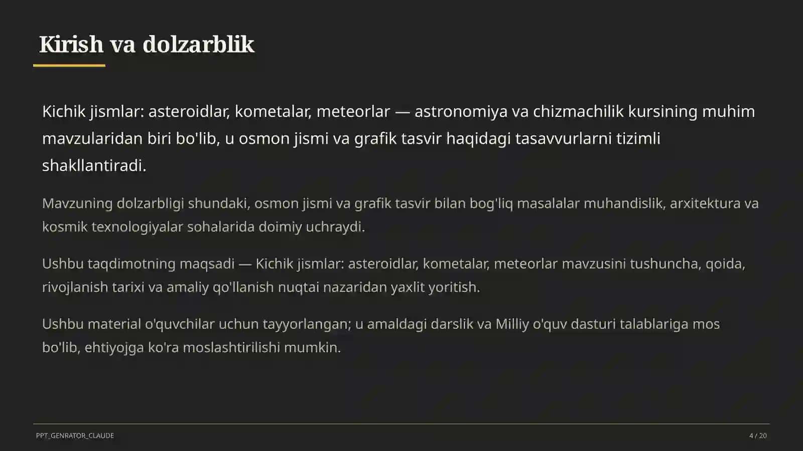 Kichik jismlar: asteroidlar, kometalar, meteorlar (11-sinf) 4