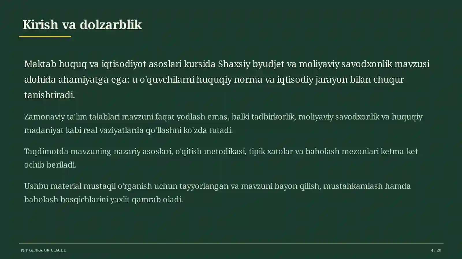 Shaxsiy byudjet va moliyaviy savodxonlik (10-sinf) 4