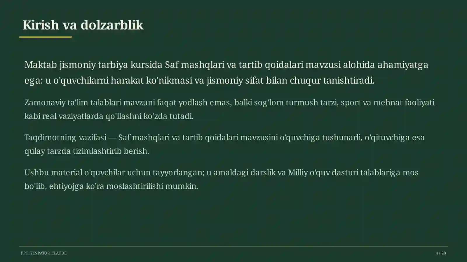Saf mashqlari va tartib qoidalari (1-sinf) 4