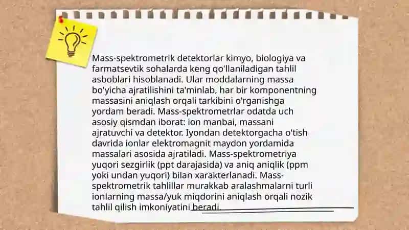 Detektorlarning turlari. Miqdoriy va miqdoriy xromatografik tahlil usullar 4