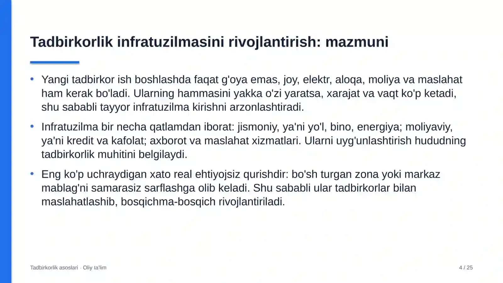 Tadbirkorlik asoslari · Oliy ta'lim 4