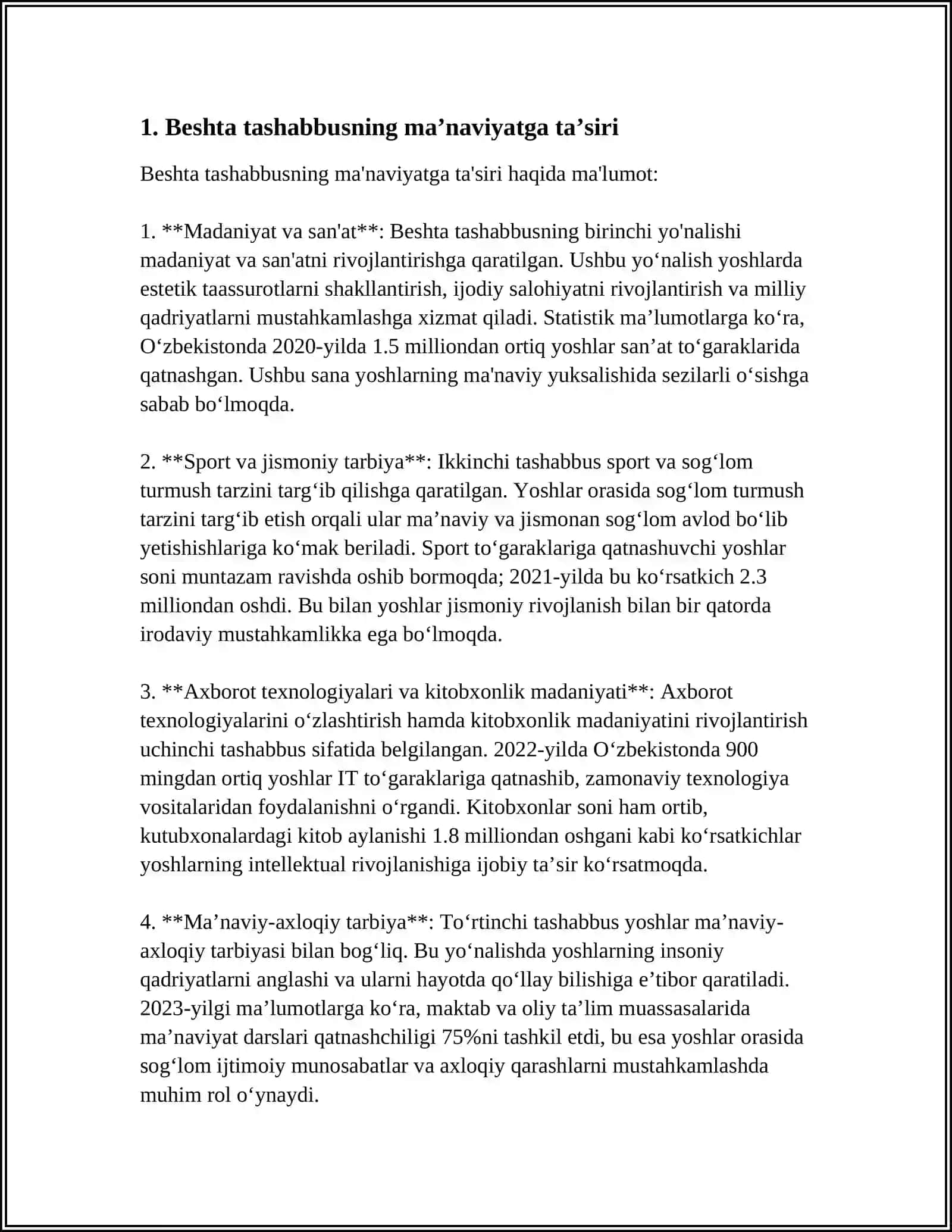 BESHTA TASHABBUS VA UNING YUKSAK MA’NAVIY MADINAYATNI TA’MINLASHDAGI O’RNI 4