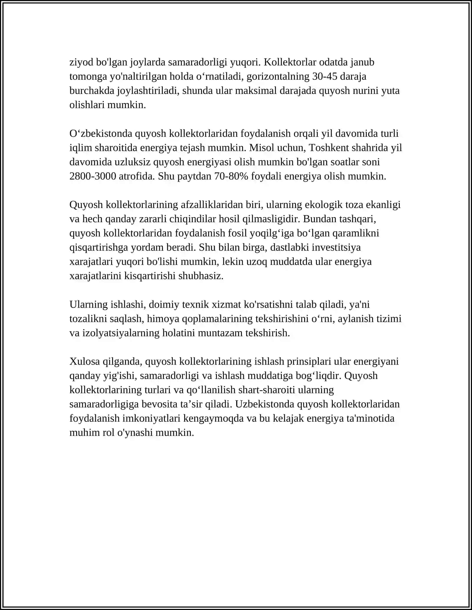 QUYOSH KOLLEKTORLARI VA ULARNI YASASHDA ISHLATILADIGAN MATERIALLAR 4