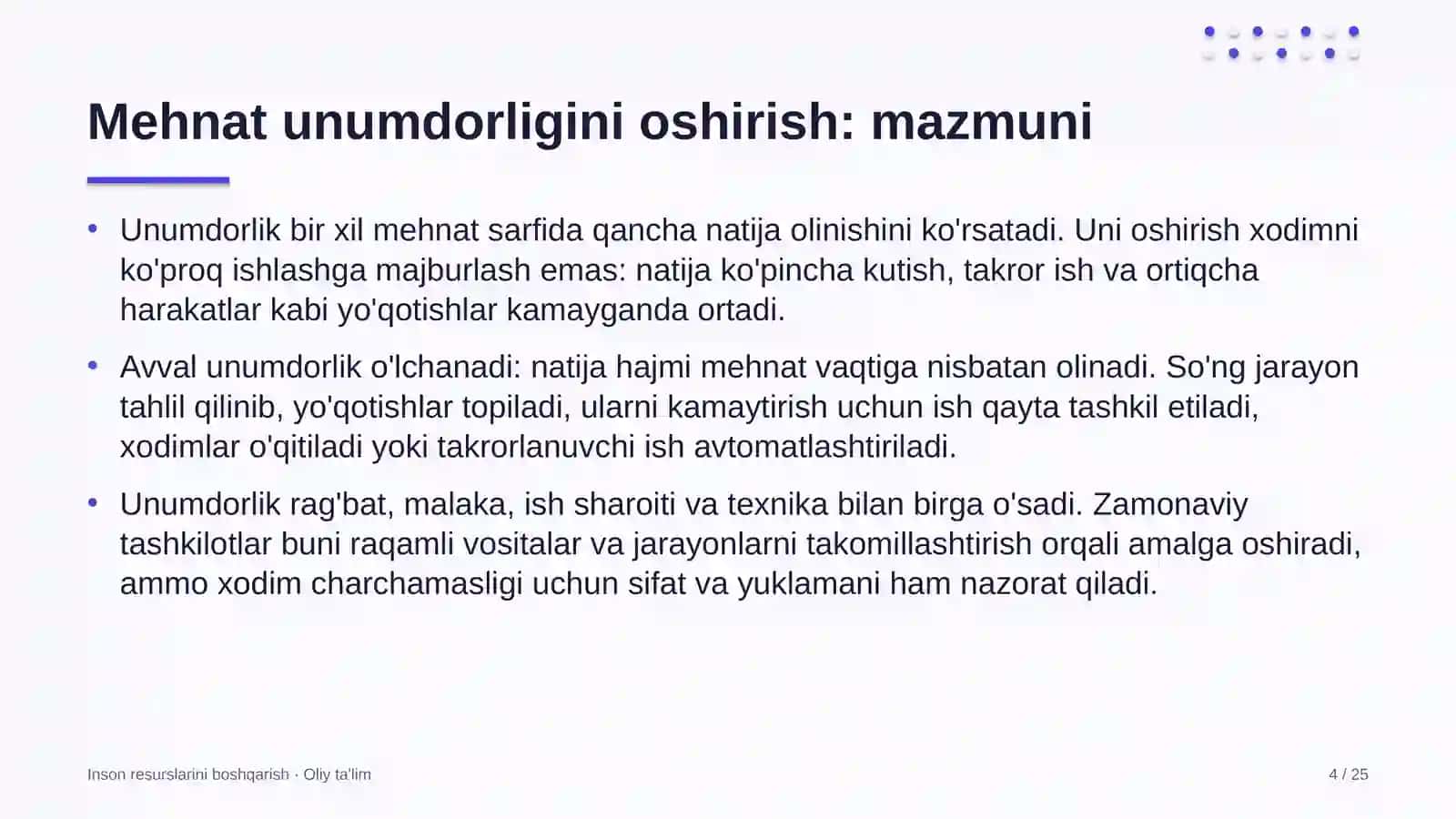 Inson Resurslarini Boshqarish · Oliy Ta'lim 4