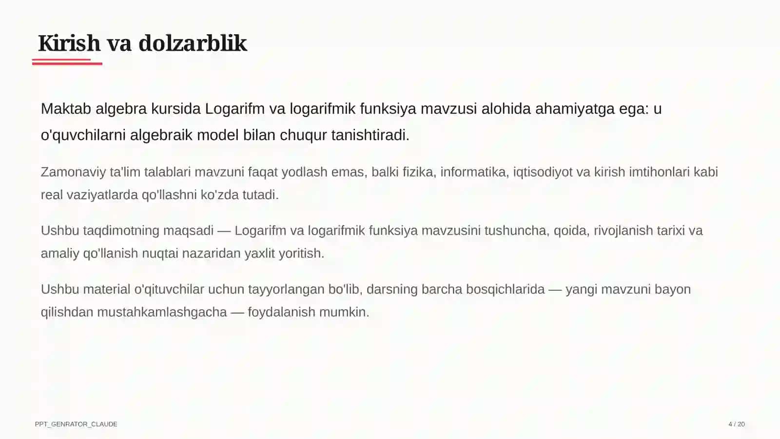 Logarifm va logarifmik funksiya (10-sinf) 4