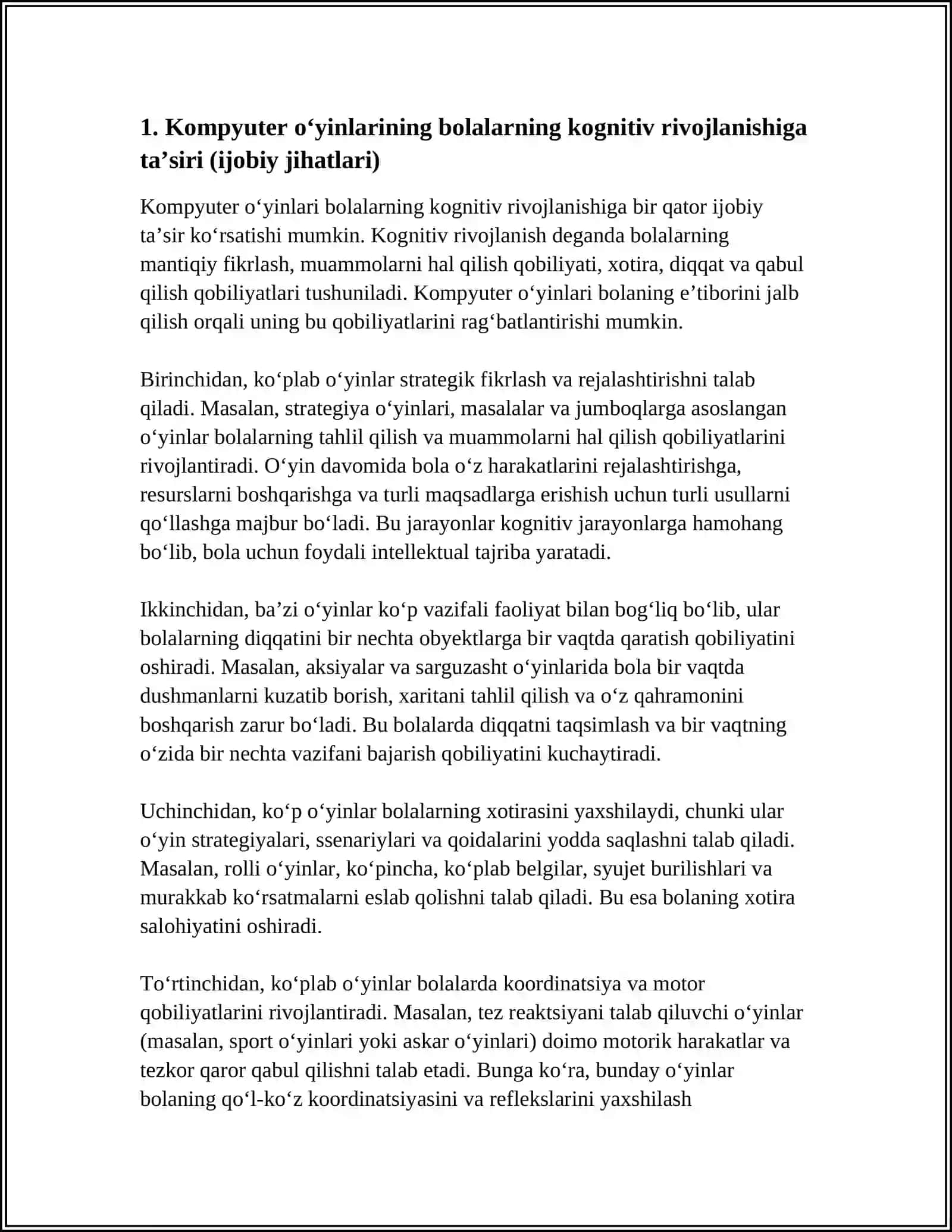 Kompyuter Oʻyinlari va Bolalarning Kognitiv Rivojlanishi 4