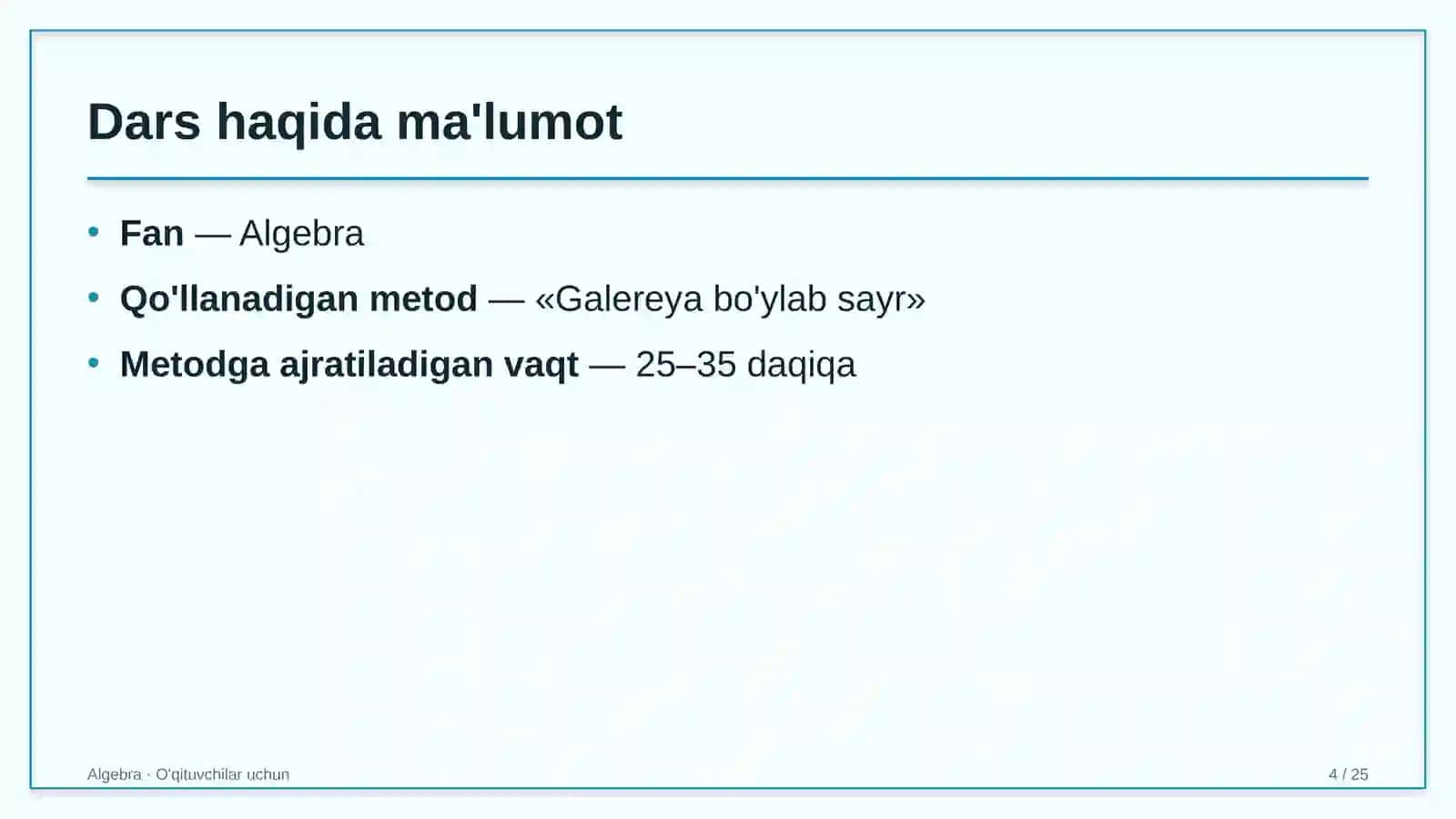 algebra darslarida galereya bo'ylab sayr metodidan foydalanish 4163 4