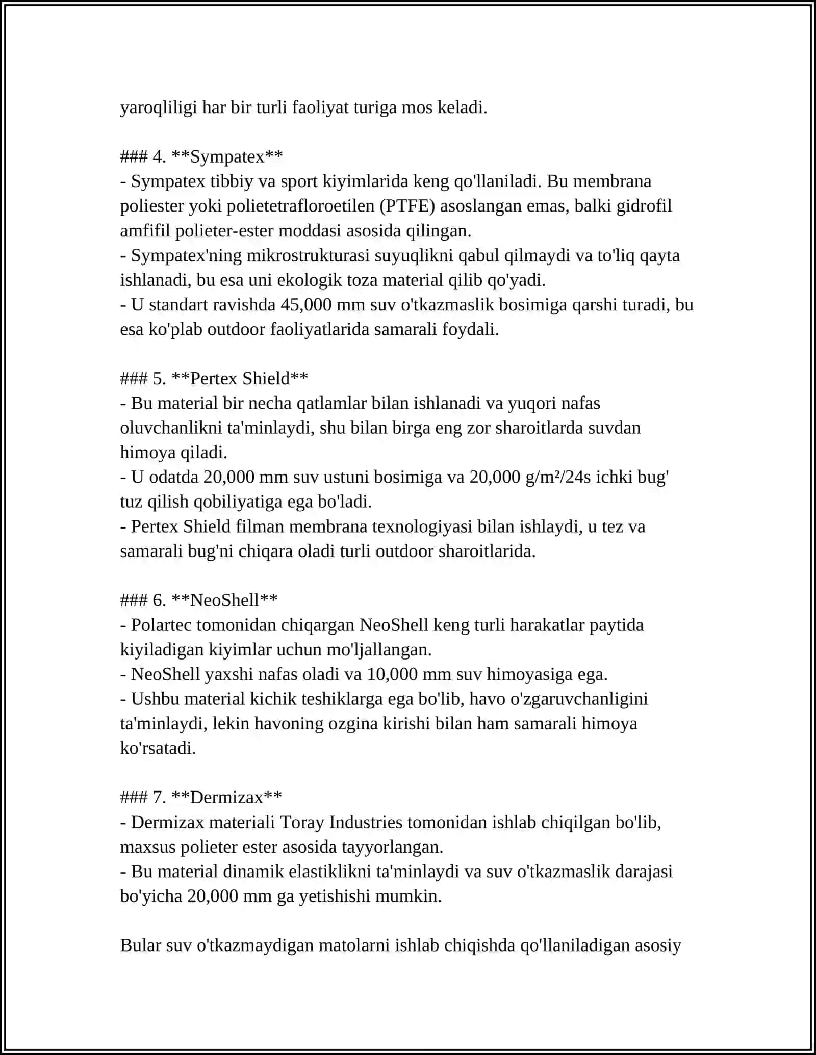 SUV O‘TKAZMAYDIGON MATOLAR TURLARI 4