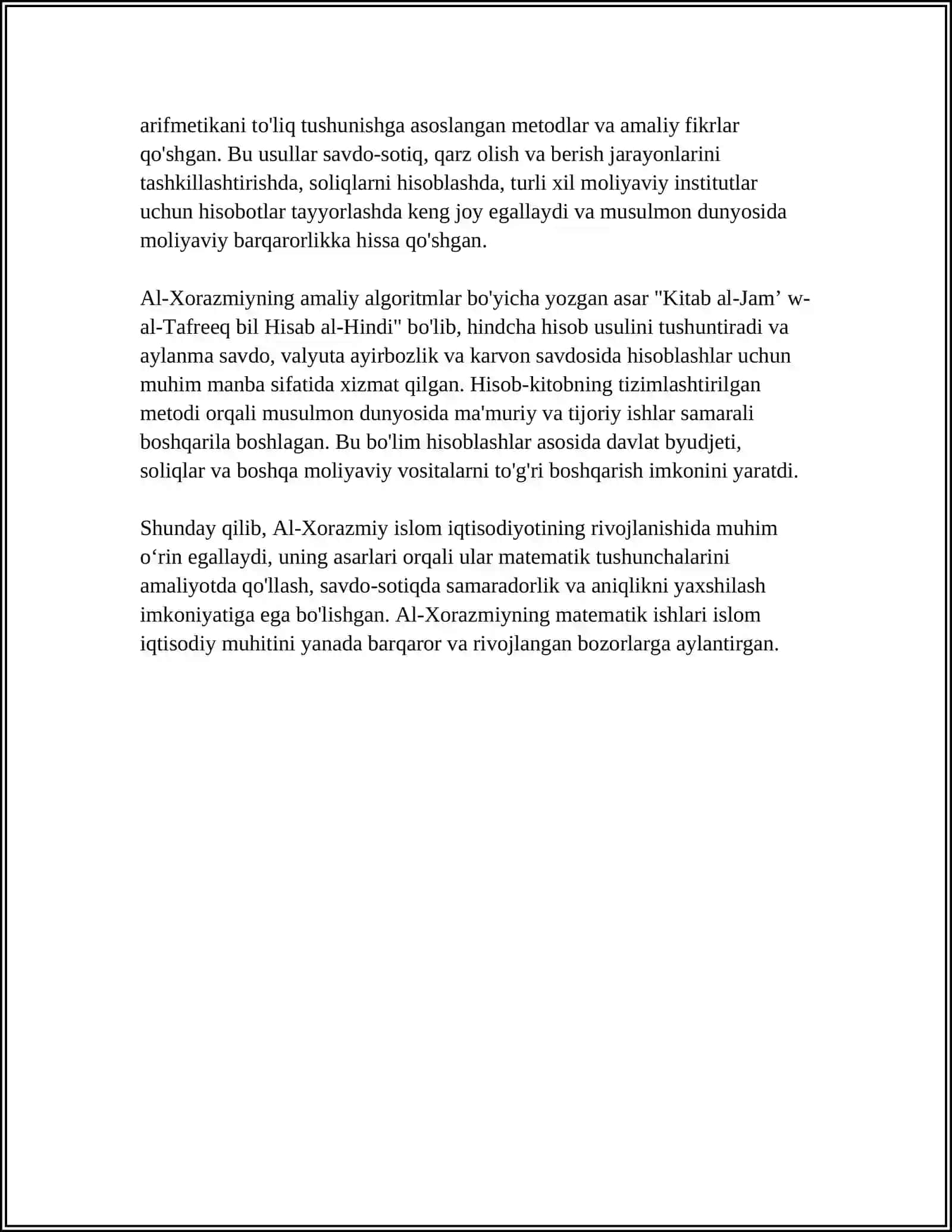 AL-XORAZMIYNING IQTISODIYOTDA TUTGAN O'RNI 4