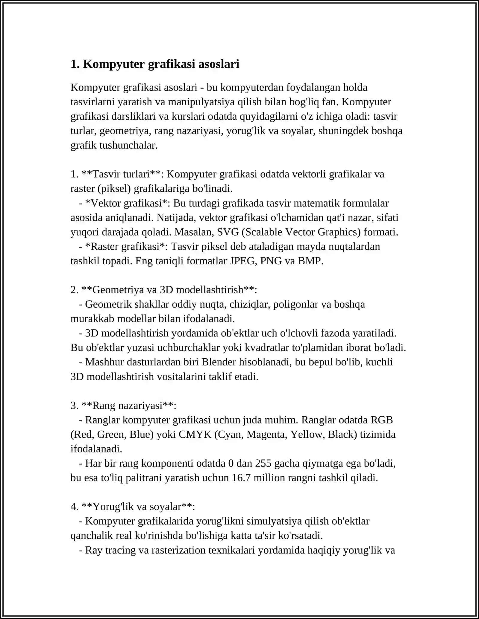 GRAFIK AXBOROTLAR BILAN ISHLASH TEXNOLOGIYALARI.GRAFIK OBYEKTLANI YARATISH VA QAYTA ISHLASH VOSITASI 4