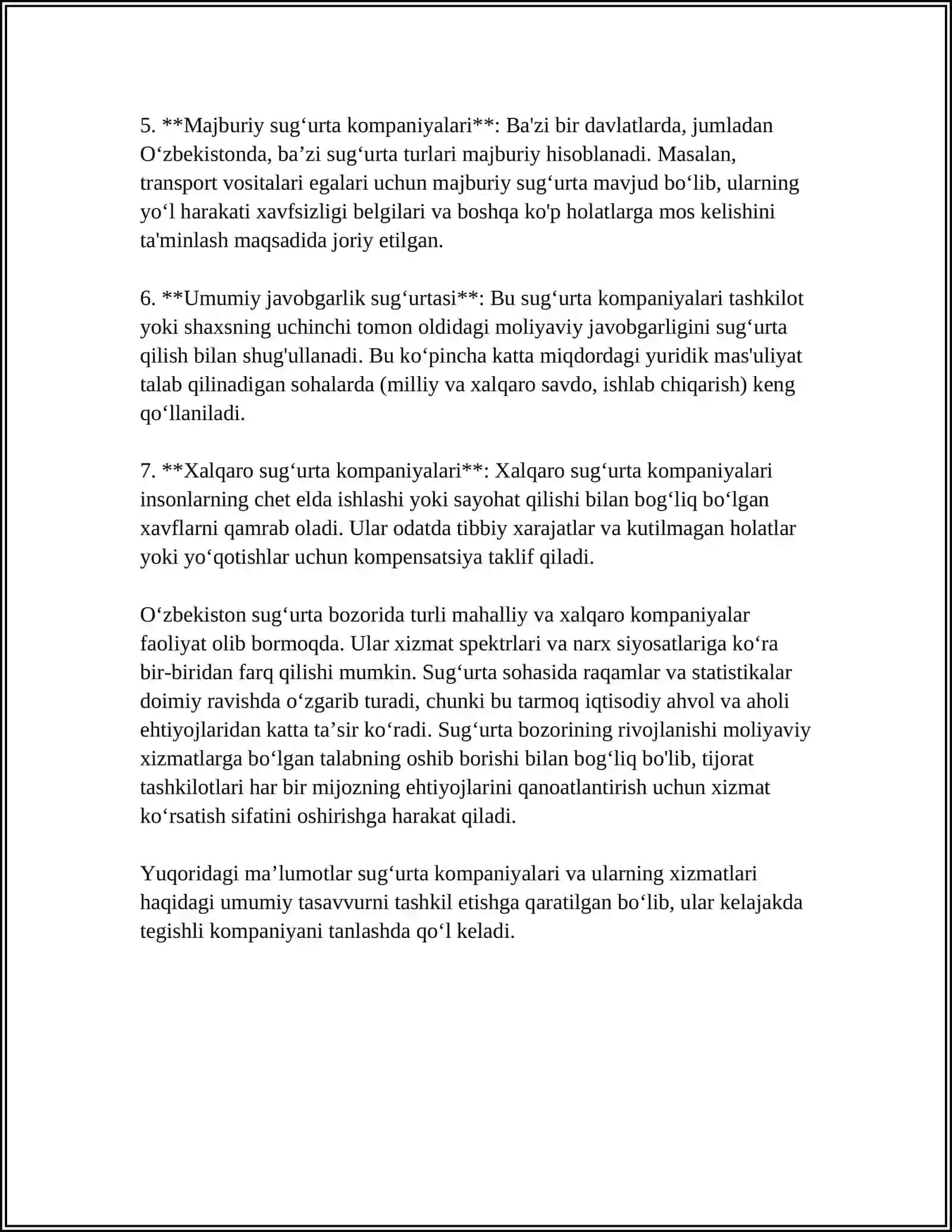 MOLIYA ASOSLARIDA SUGʻURTA KOMPANIYALARI 4