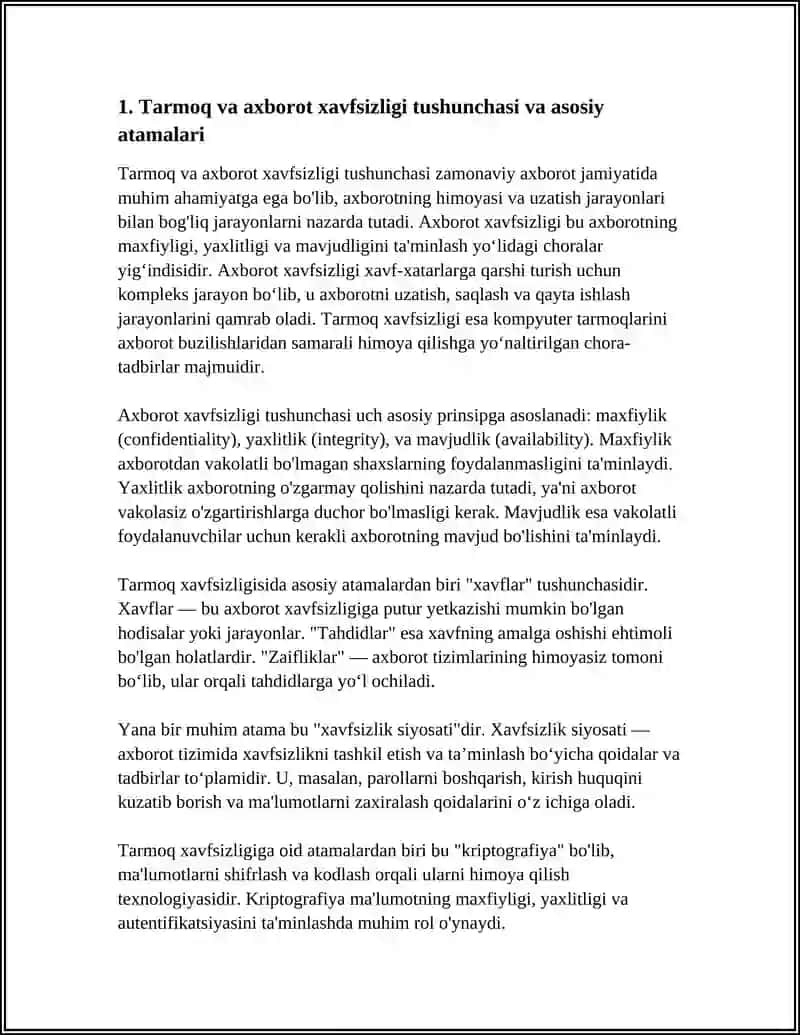 Tarmoq va axborot xavfsizligi tushunchasi. Axborot xavfsizligining tashkiliy va huquqiy asoslari 4