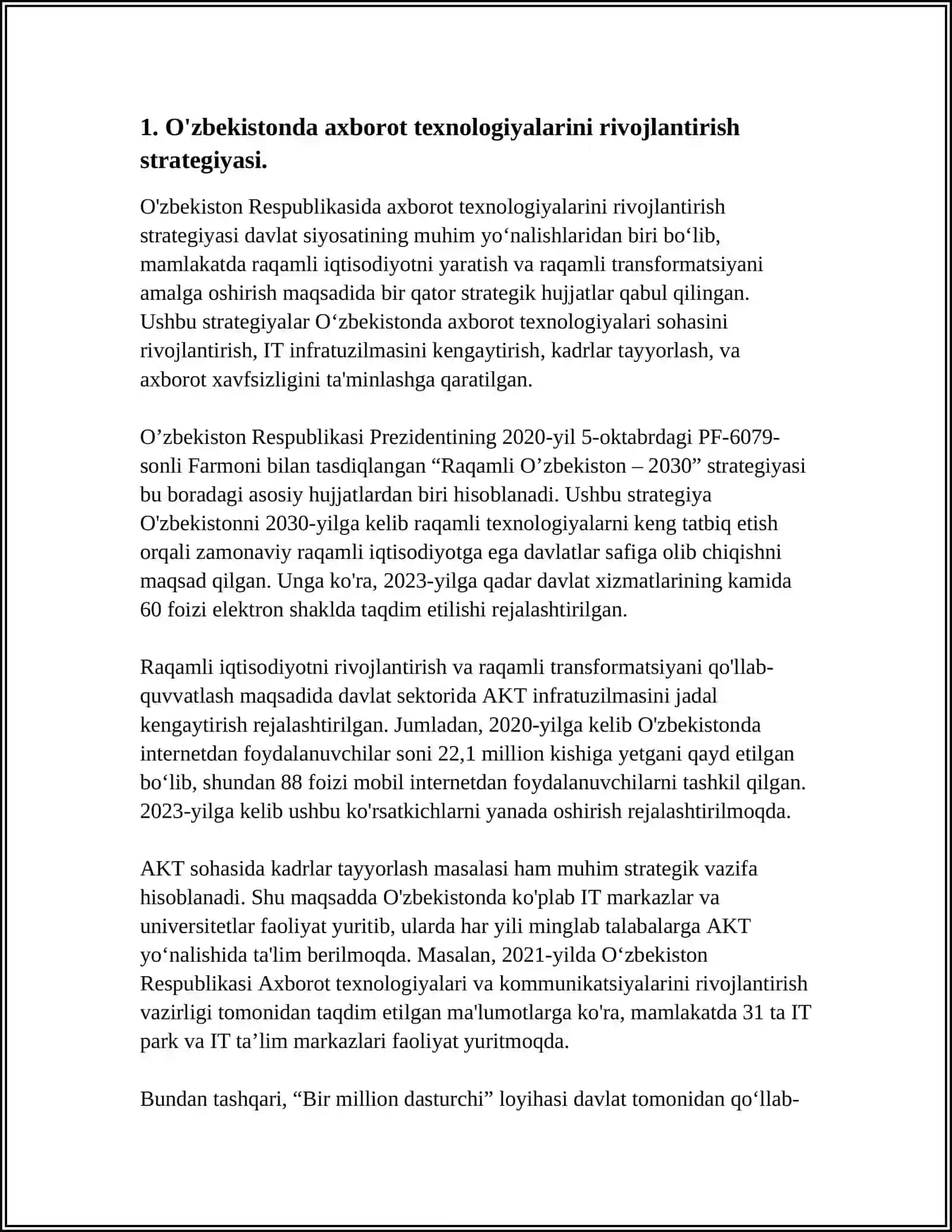 O'ZBEKISTONDA AXBOROT KOMUNIKATSIYA SOHASINI RIVOJLANTIRISHDAGI ASOSIY YO'NALISHLARI,AMALDAGI QONUNLAR,O'ZBEKISTON REPUBLIKASI PREZDENTI FARMONLARI VA VAZIRLAR MAHKAMASINING QARORLARI 4