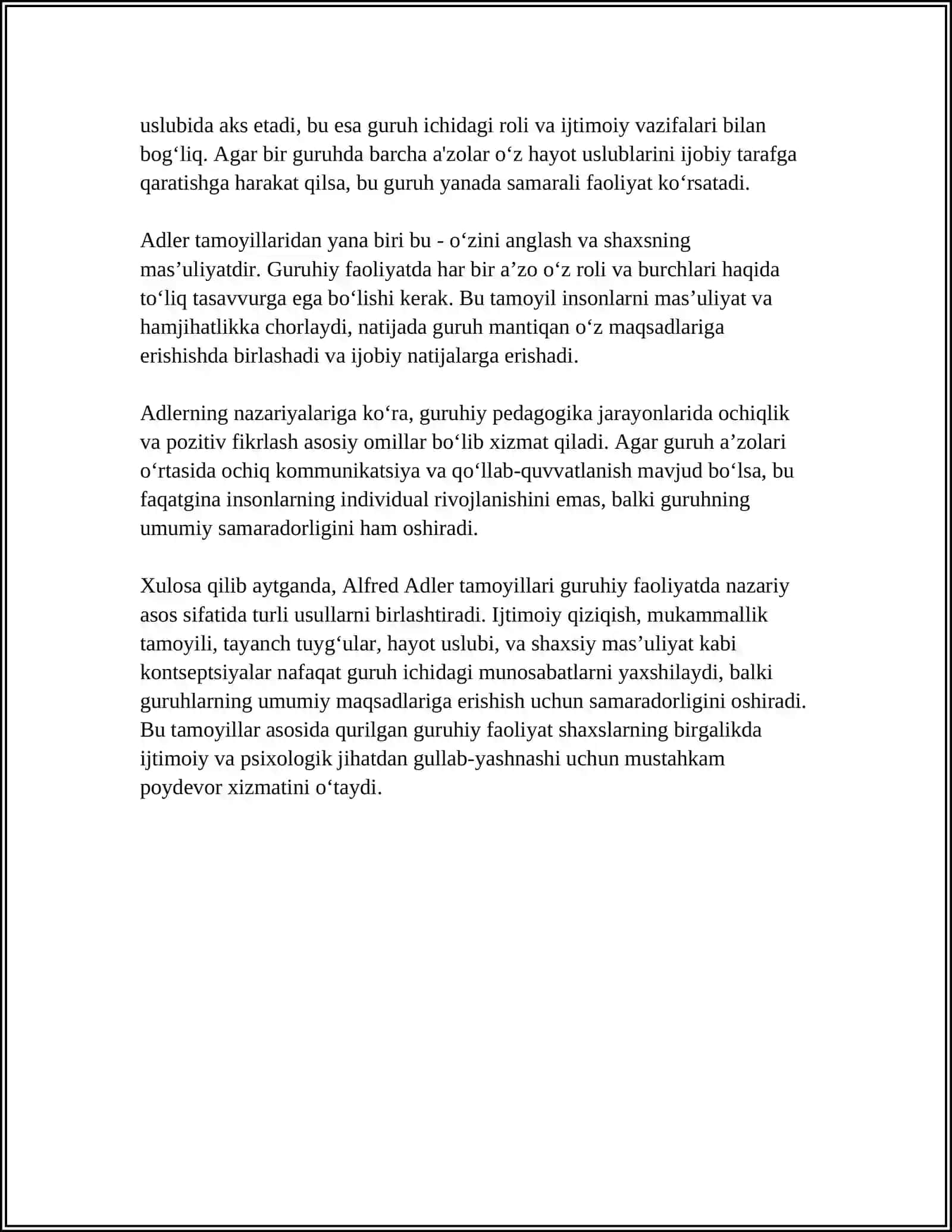 Adler tamoyillari: guruhiy faoliyatda nazariy asoslar 4