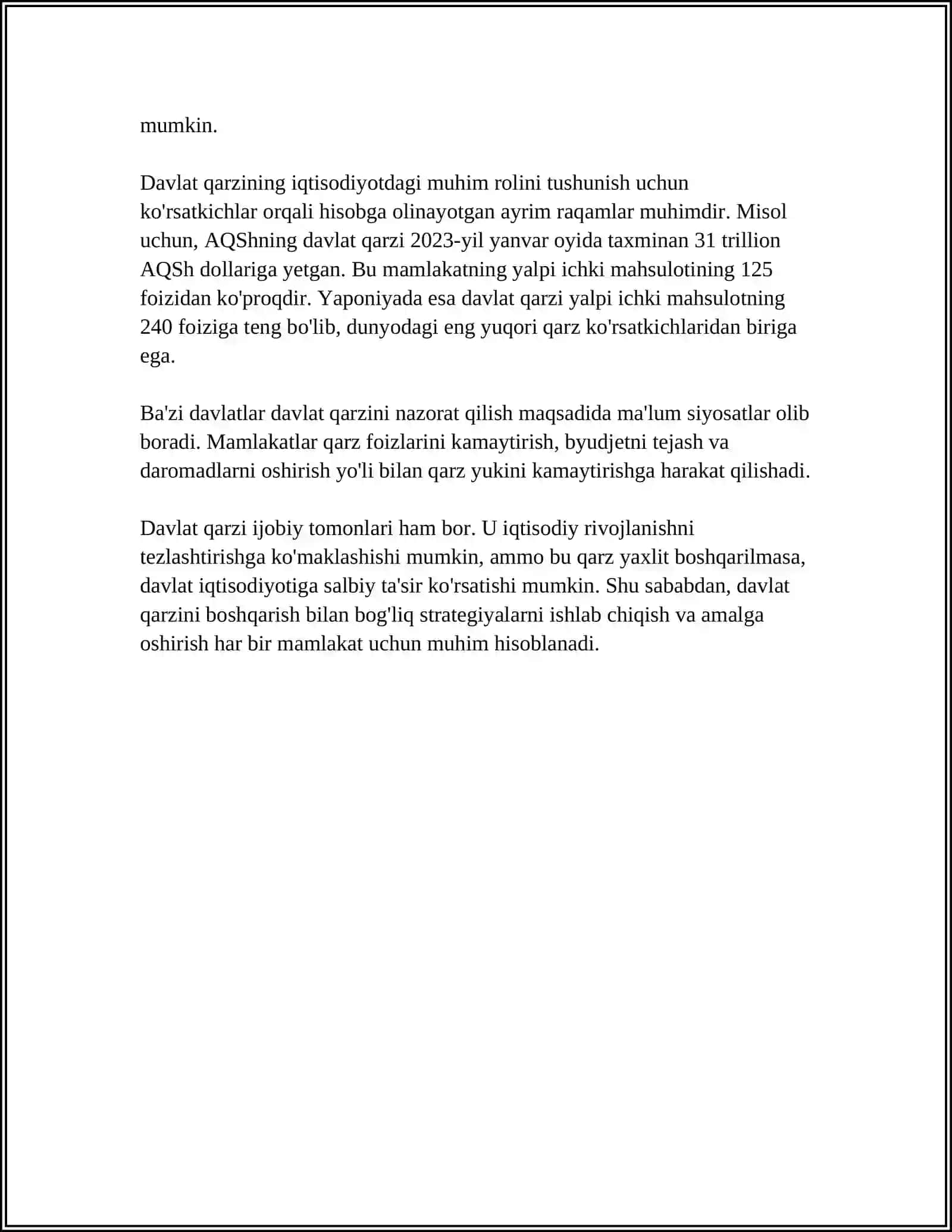 DAVLAR QARZI, QARZ MANBALARI VA QARZ OLISH SABABLARI 4