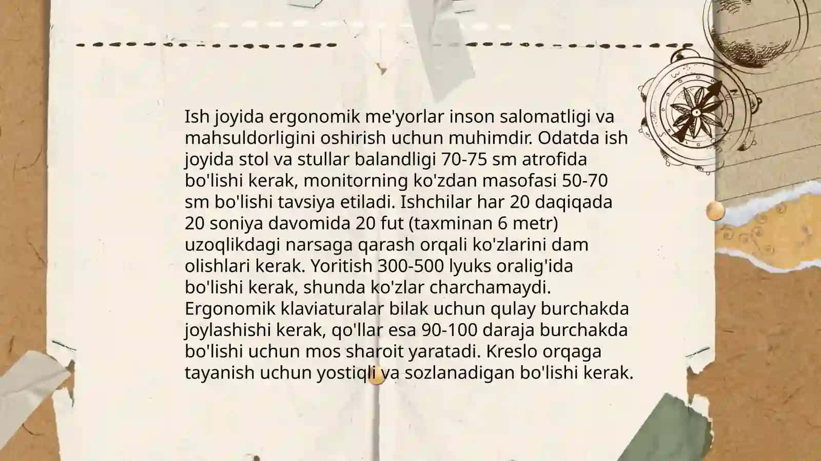 Ishlovchilarni ish pozasini gigiyenik baholash. Ish kuni xronometraji 4