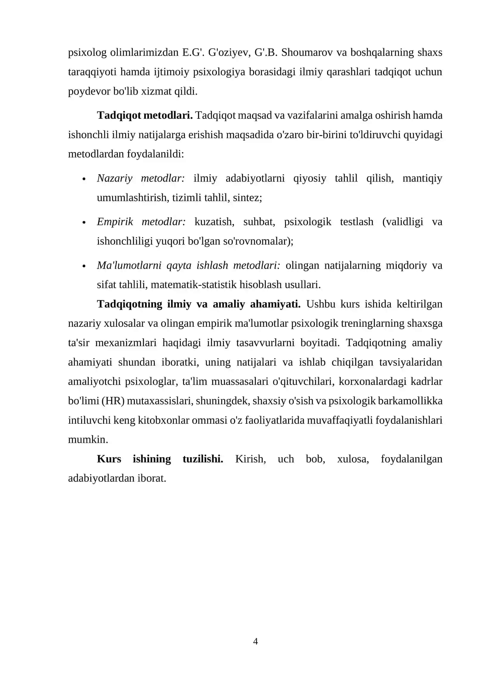 Shaxsga psixologik treninglarning ta'siri mavzusidagi kurs ishi 4