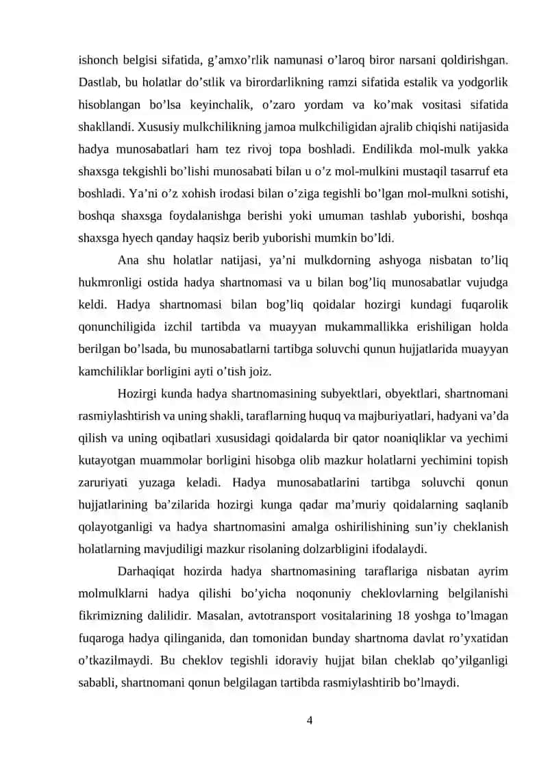 Hadya shartnomasi fuqarolik huquqiy xususiyatlari 4