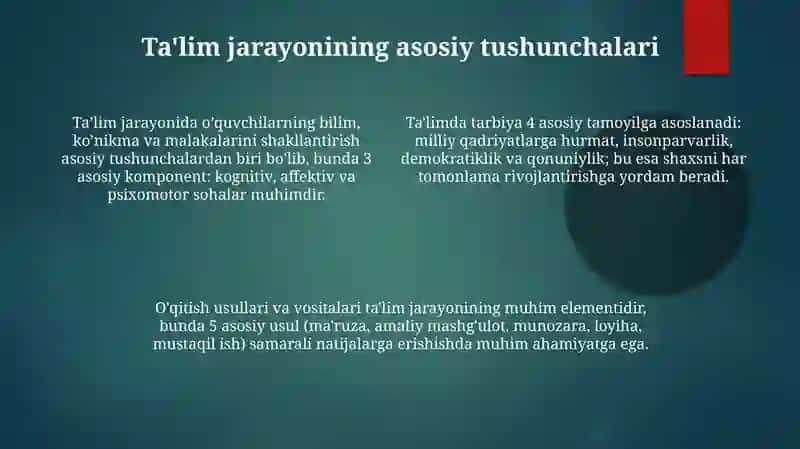 Ta'lim jarayonining mohiyati,qonuniyatlarivaprinsplari 4