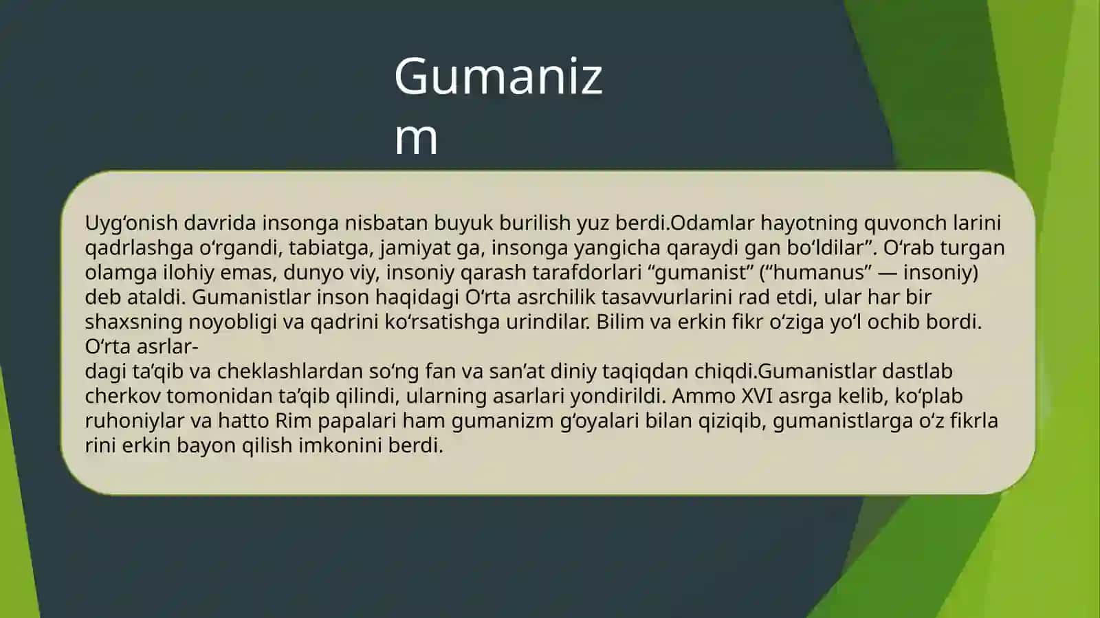 GUMANIZM G‘ARBIY YEVROPADA YANGI DAVR MADANIYATI VA FANI 4