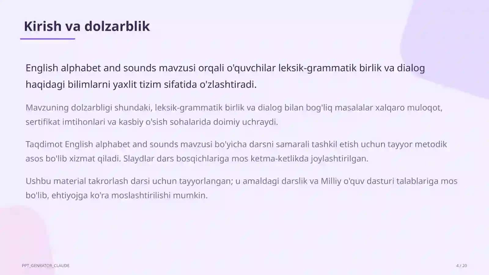 English alphabet and sounds (1-sinf) 4