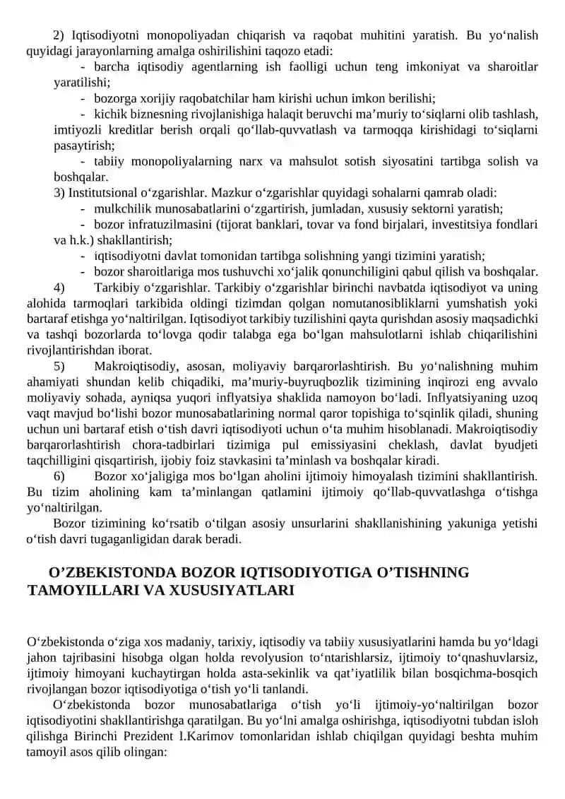 BOZOR IQTISODIYOTIGA O‘TISH DAVRI VA UNING O‘ZBEKISTONDAGI XUSUSIYATLARI 4
