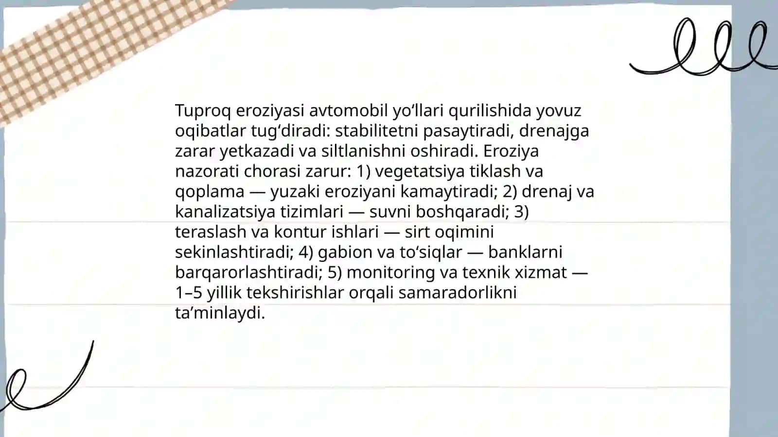 Avtomobil yoʻllarini qurishda ekologik talablar va sifat nazorati 4