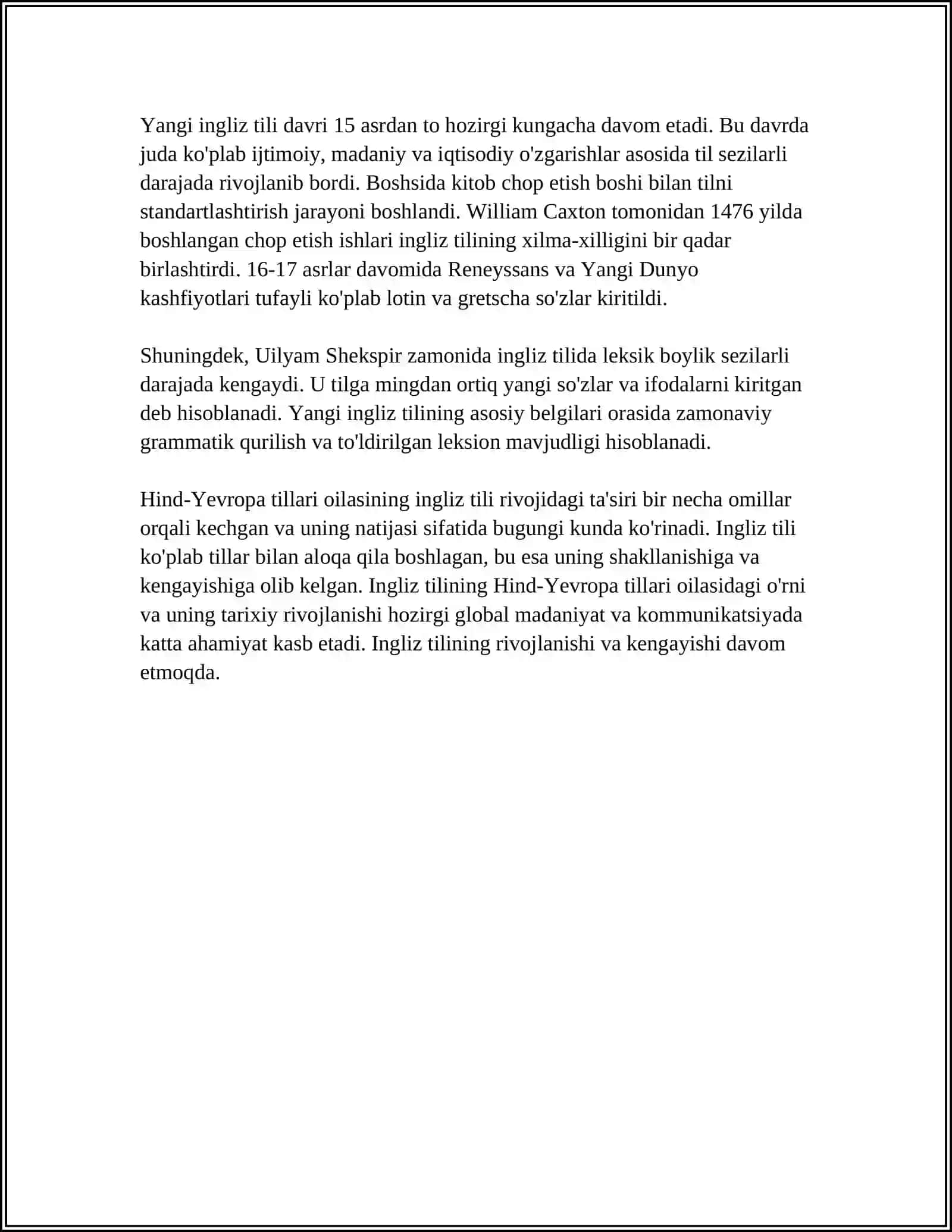 INGLIZ TILI VA HIND YEVROPA TILLARI OILASI MUSTAQIL ISH 4