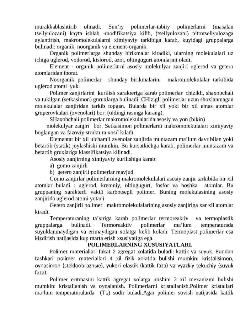 Metallmas materiallar. Plastmassalar. Polimer va ularning xossalari. Shisha va uning tayyorlanish texnologiyasi. Elektr izolyatsion materiallar 4