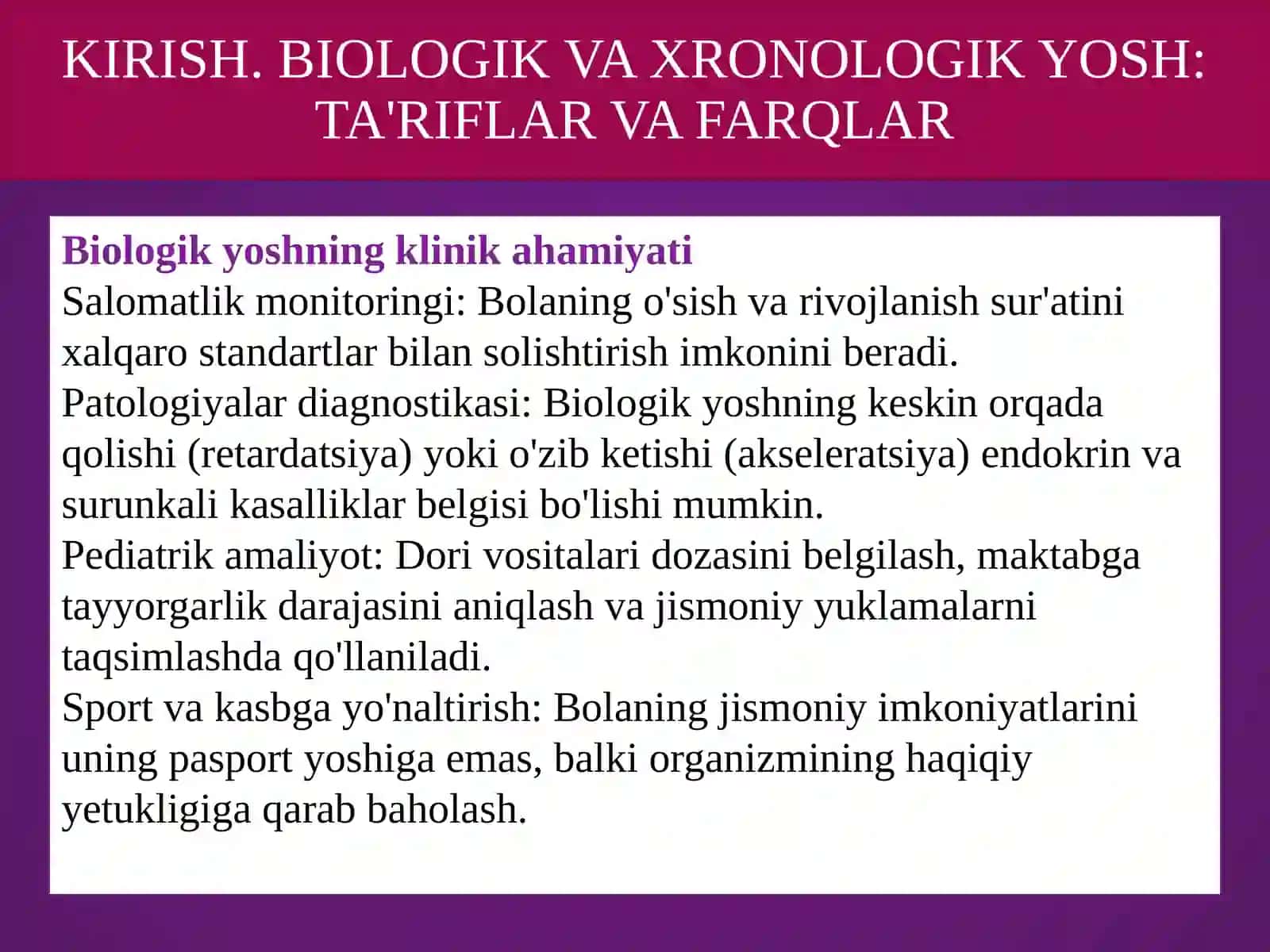 Bolalarni biologik va xronologik yoshini aniqlash taqdimot 4