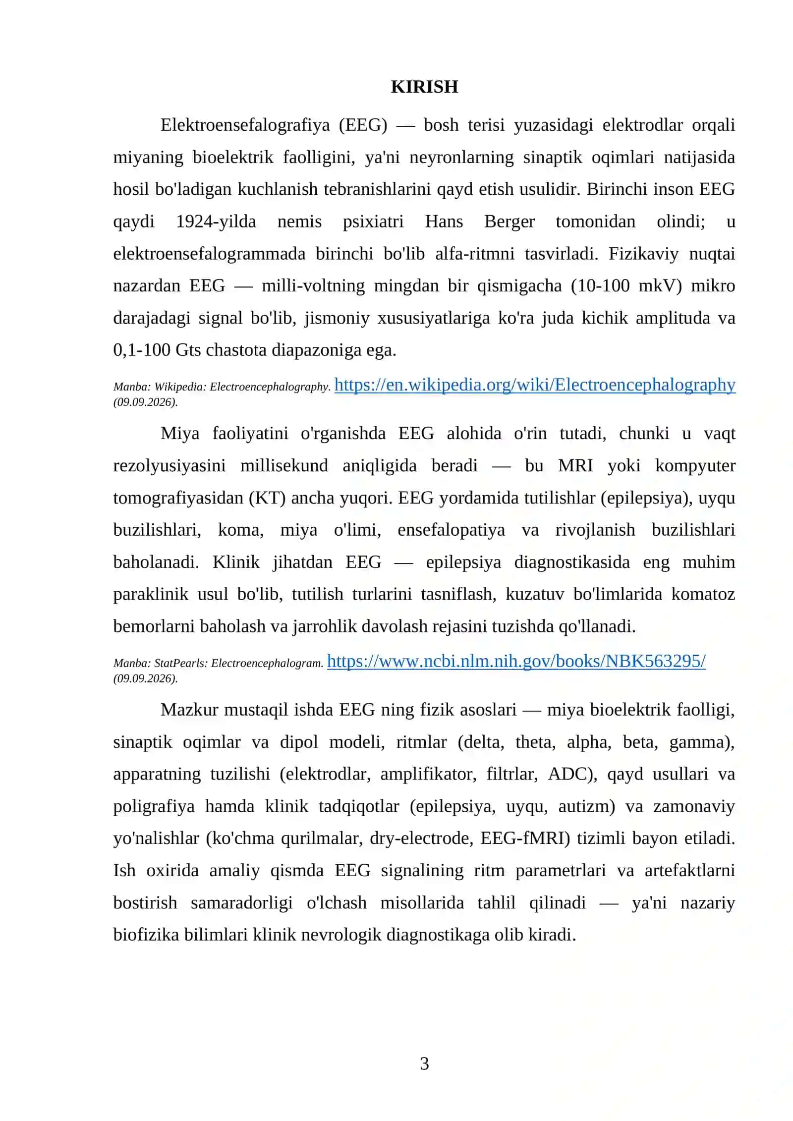 EEG APPARATINING TUZILISHI VA MIYA FAOLIYATINING TADQIQOTLARI 4