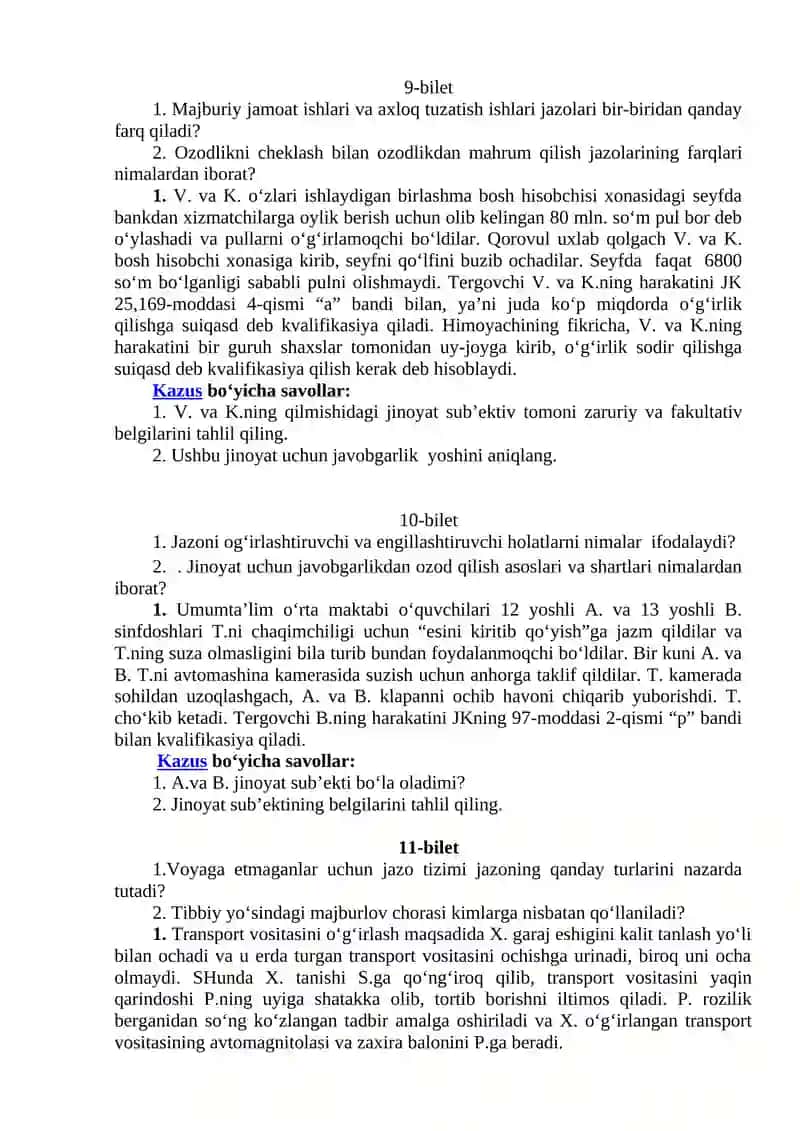 Jinoyat va huquqshunoslik. Bilet 1 4